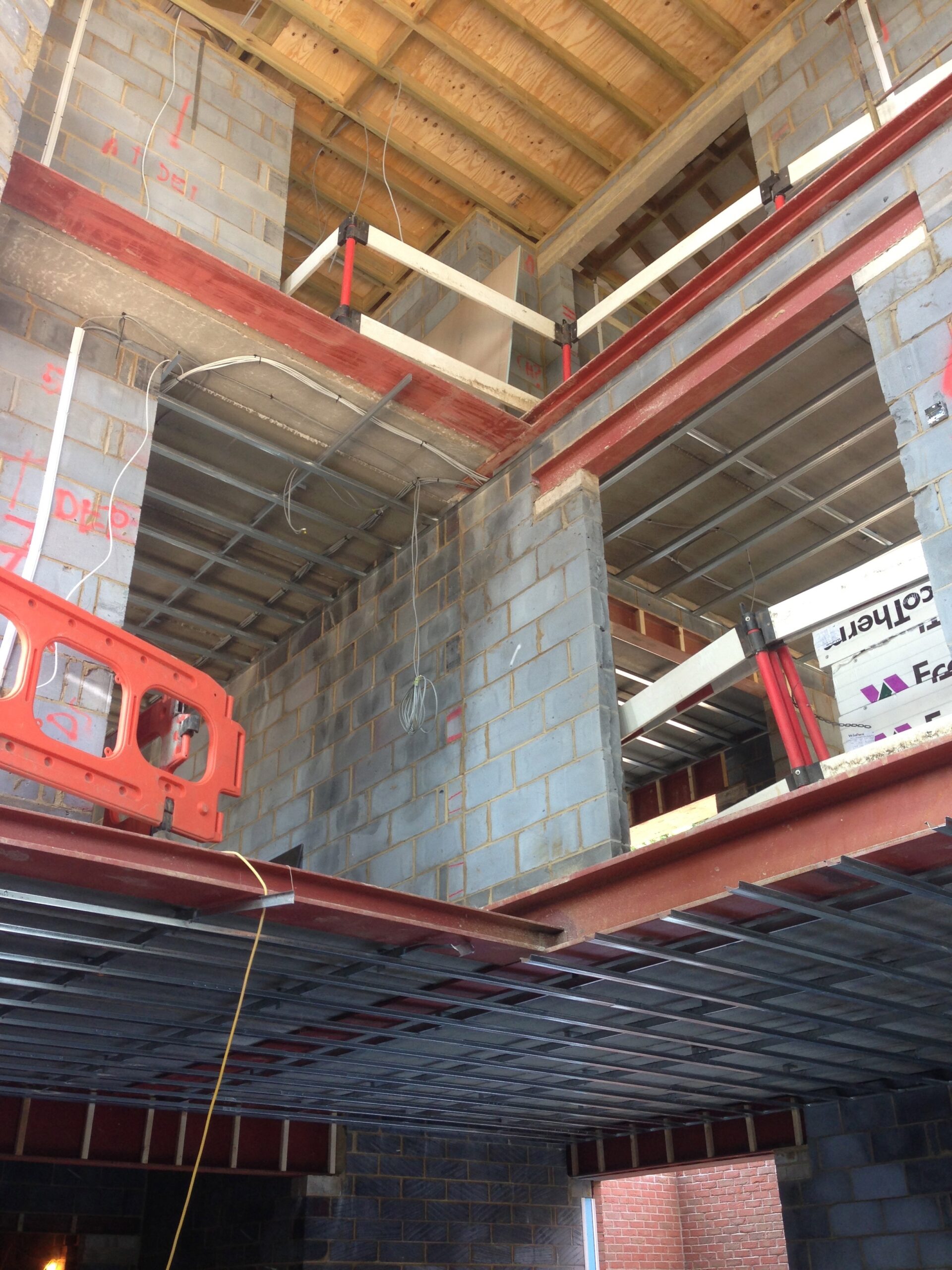 Structural steel and blockwork during construction